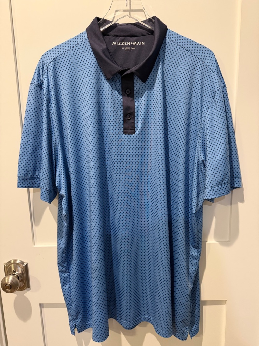 Mizzen+Main Versa Polo Light Blue Microdot Polo with Navy Trim XXL